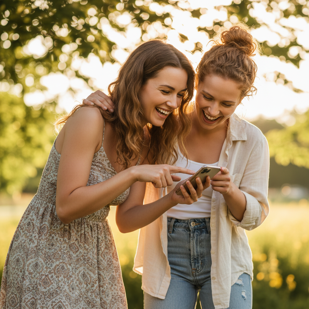 Two friends laughing together